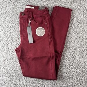 TRACTR MONA Burgundy Port Royal High Rise Stretch Cut Off Crop Jeans Sz 0/25 NWT